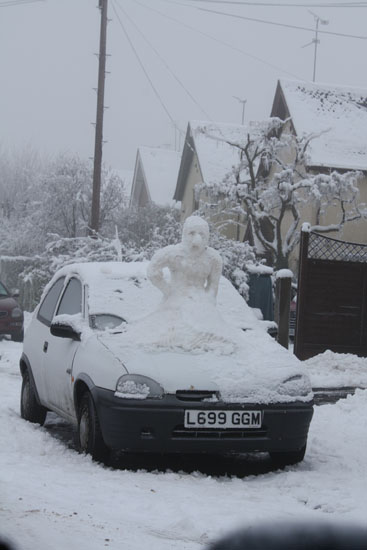 snowman on car