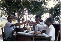 Yiannis Papayiannis, cousin George and neighbour Andreas on Yiannis' veranda